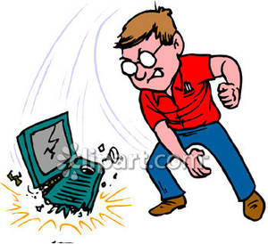 An Angry Man Throwing His Computer To The Ground Royalty Free Clipart
