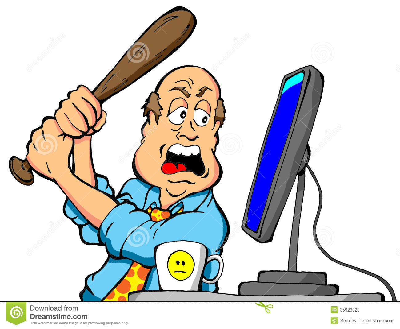 Cartoon Of An Angry Computer User About To Destroy His Computer With A