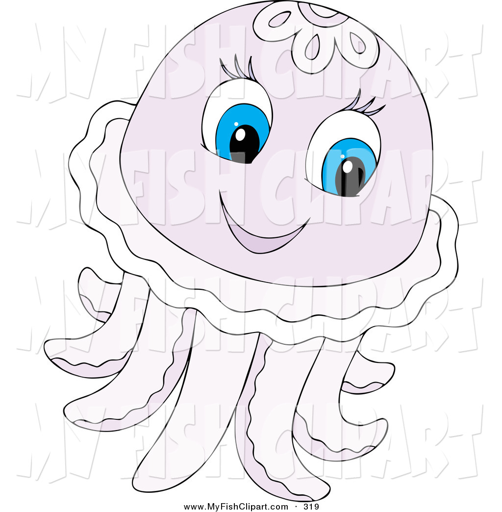 Clip Art Of A Cute Pale Purple Jellyfish With Blue Eyes On White By