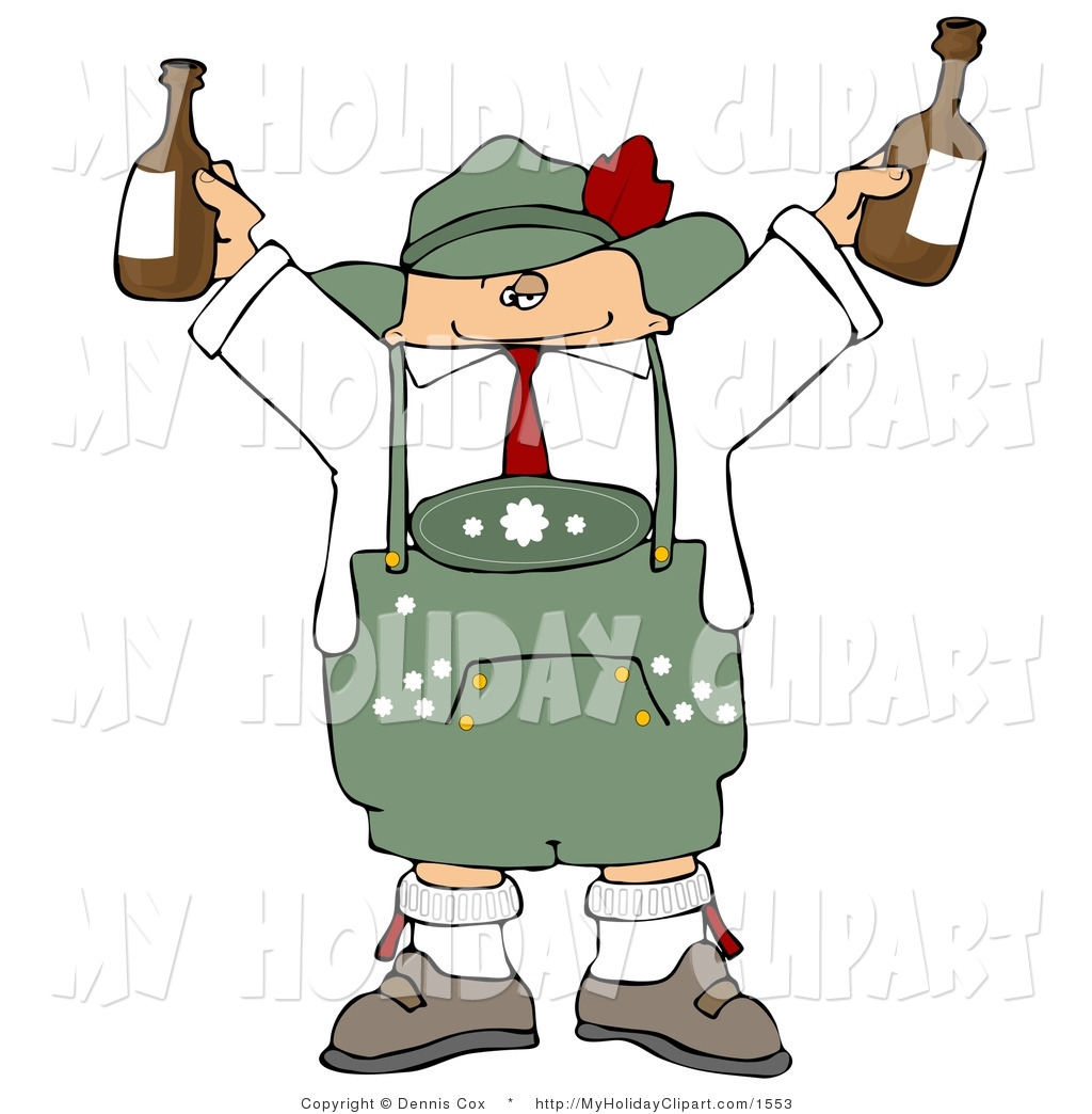 Clip Art Of A Pudgy German Man Celebrating Oktoberfest With A Couple