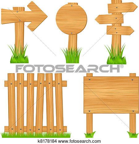 Clipart Of Wooden Arrow Signs Boards And Fence K8178184   Search Clip