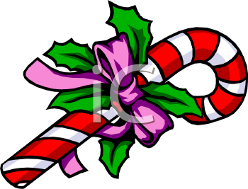 Festive Christmas Candy Cane With A Bow And Holly   Royalty Free Clip