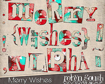 Scrapbook Alpha Clip Art   Merry Wishes Digital Alphabet Clipart