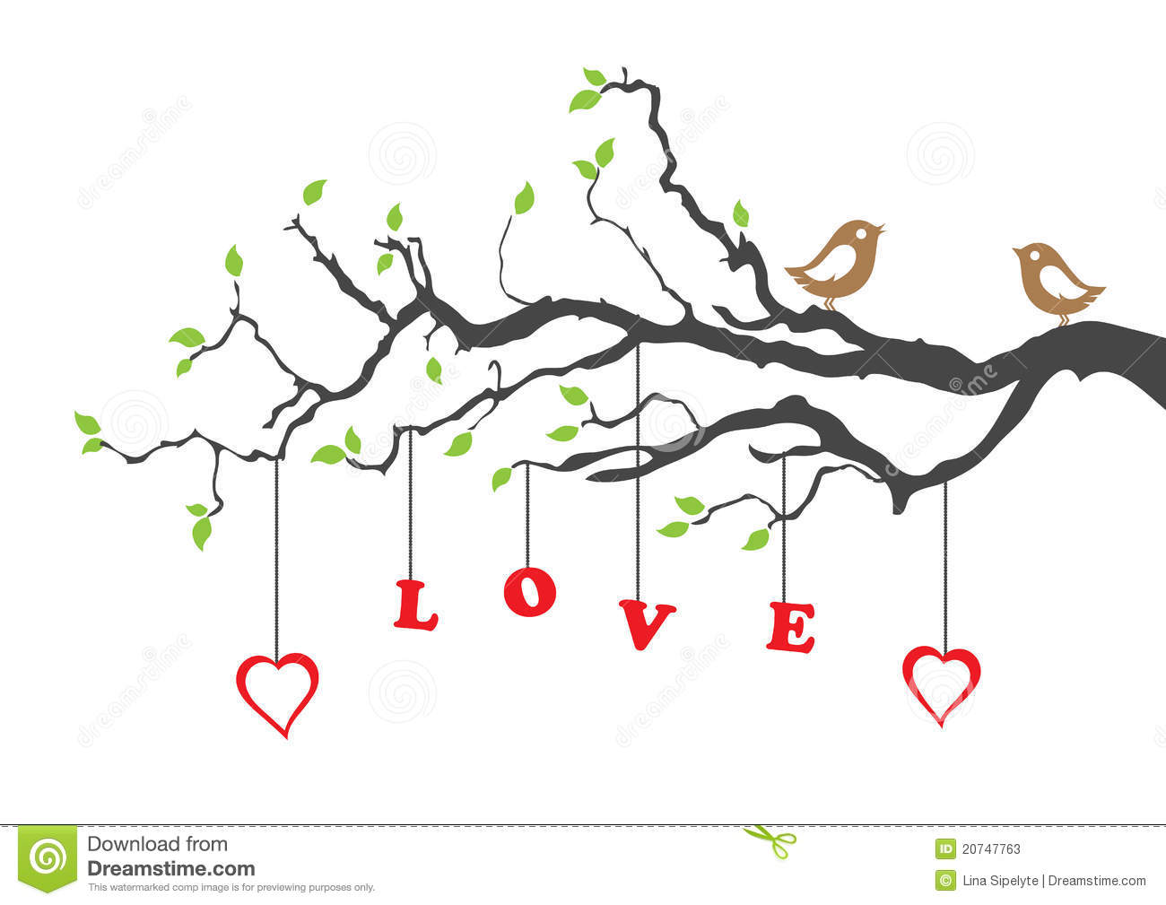 Two Love Birds And Love Tree Greeting Card  This Image Is A Vector