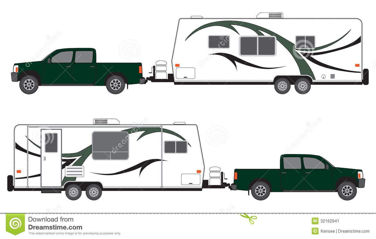 Pickup And Camper Trailer Stock Image   Image  32162941