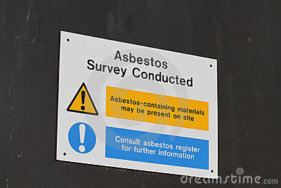 Sign Warning Of Possible Asbestos Contamination And Danger To Health