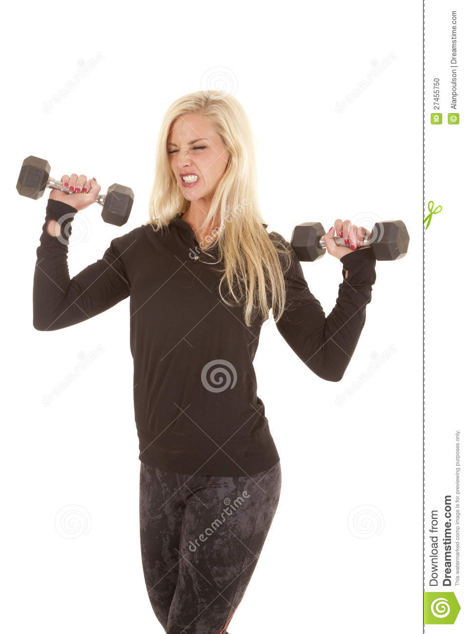Woman In Black Lifting Two Weights Stock Photo   Image  27455750