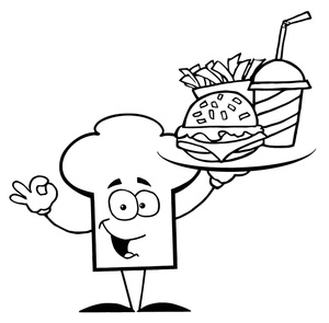Chef Clipart Image   A Chef Hat Holding A Tray Of Fast Food In Black