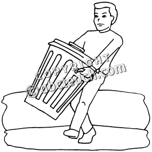 Clip Art  Kids  Chores  Taking Out The Trash B W   Preview 1