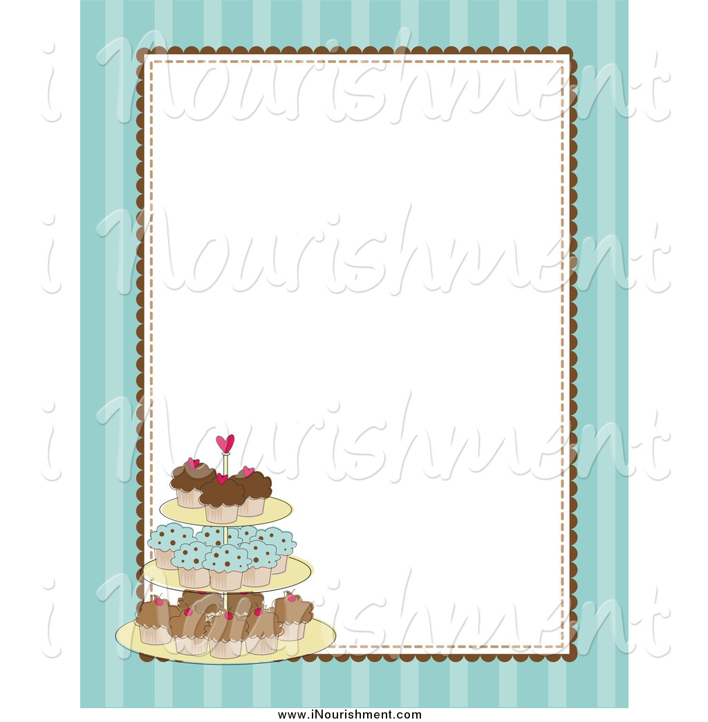 Clipart Of A Blue Striped Cupcake Stand Border With A White Background    