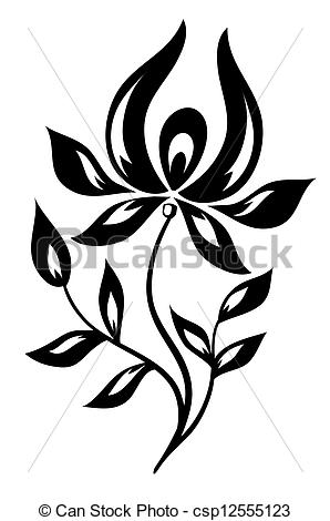 Vector   Isolated Black And White Flower   Stock Illustration Royalty