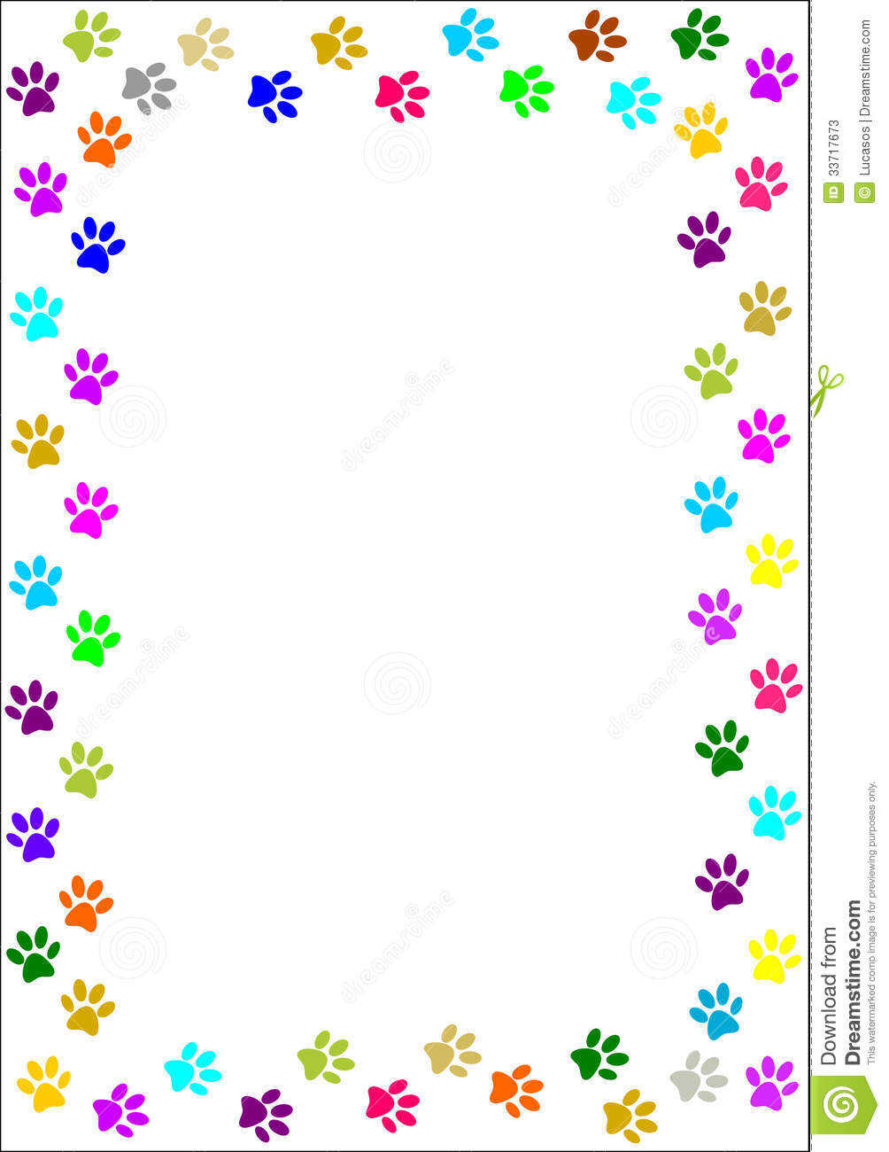 Colored Dog Paw Print Border Colorful Paw Print Border