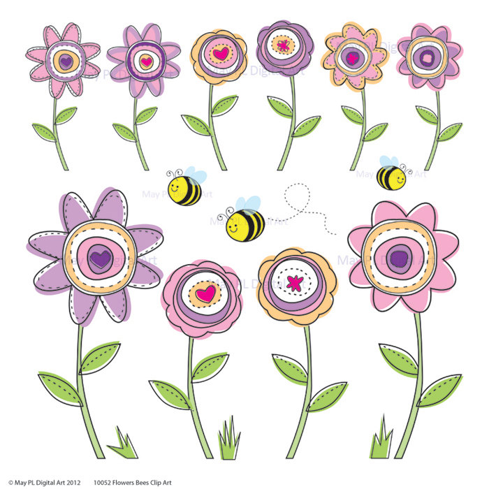 Items Similar To Digital Clip Art Spring Flowers Clipart Bumble Bees