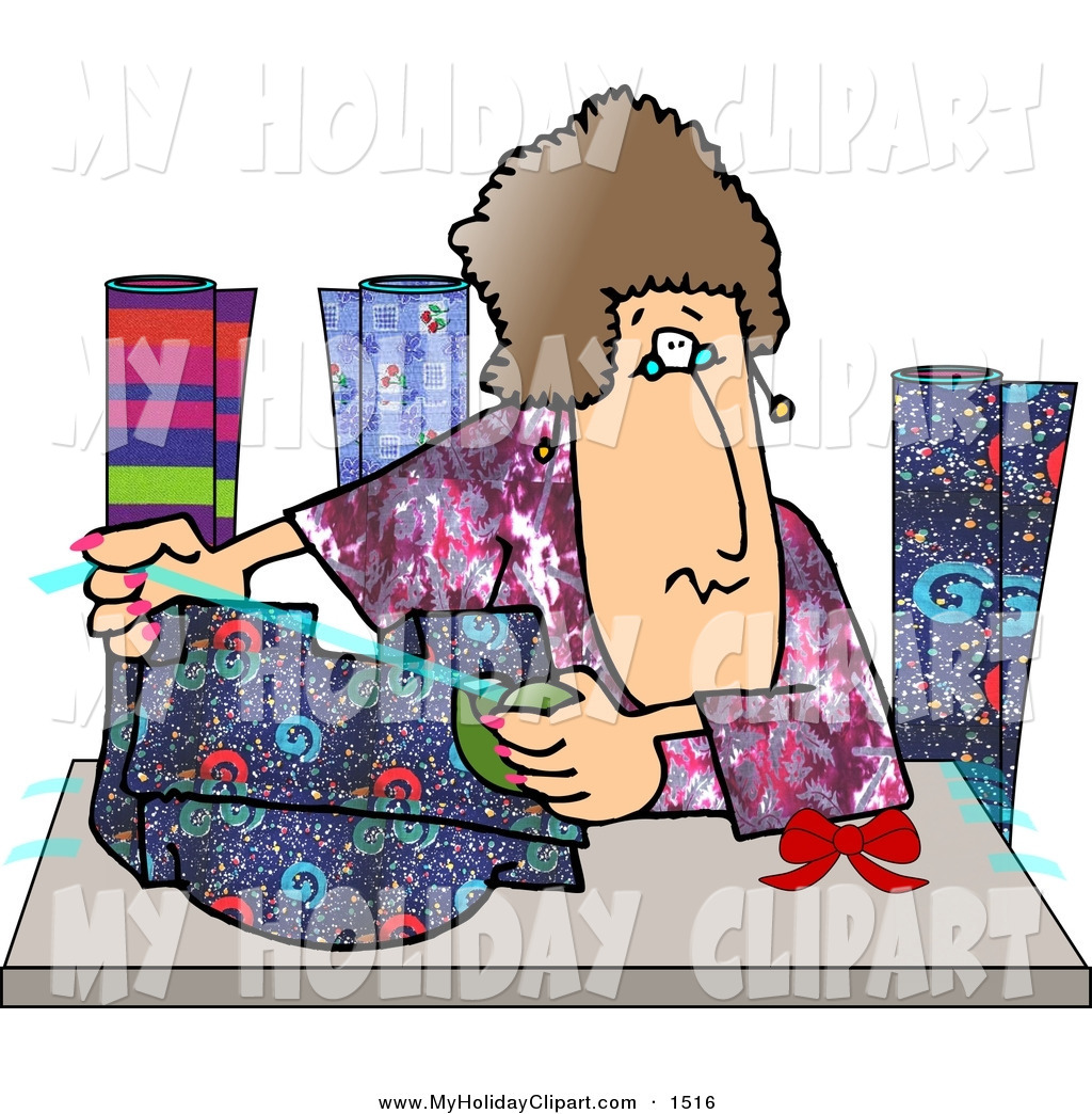 Larger Preview  Clip Art Of A White Woman Gift Wrapping Presents At A