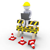 Under Construction Sign And A Worker With Laptop   Stock Illustration