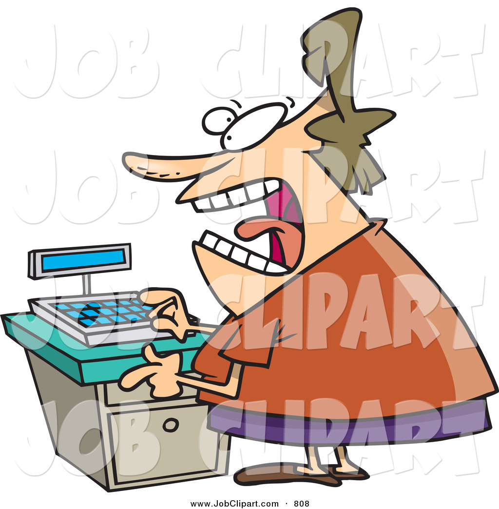 Larger Preview  Job Clip Art Of A Mad Clerk Woman At A Cash Register