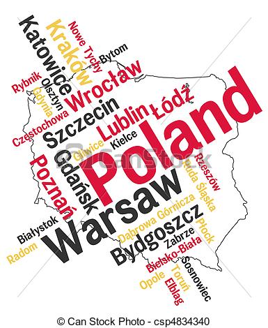 Vector Clipart Of Poland Map And Cities   Poland Map And Words Cloud