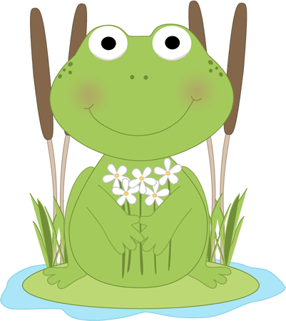 Frog Flower Pond Clip Art Image   Frog On A Lily Pad In A Pond Holding    