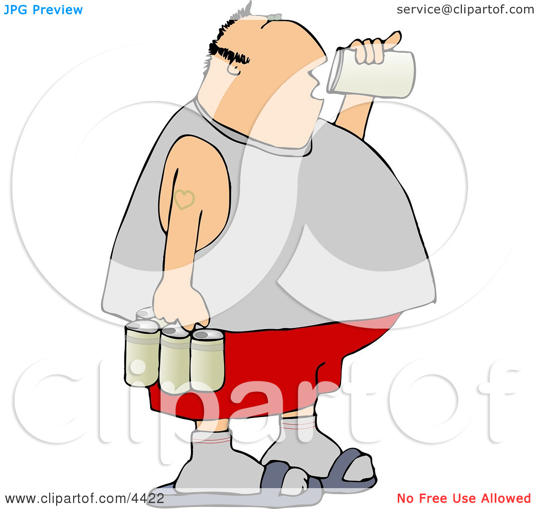 Obese Man Drinking A Can Of Beer From A Six Pack Clipart By Djart