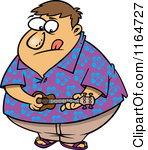 Obese Man In A Hawaiian Shirt Playing A Ukelele By Ron Leishman