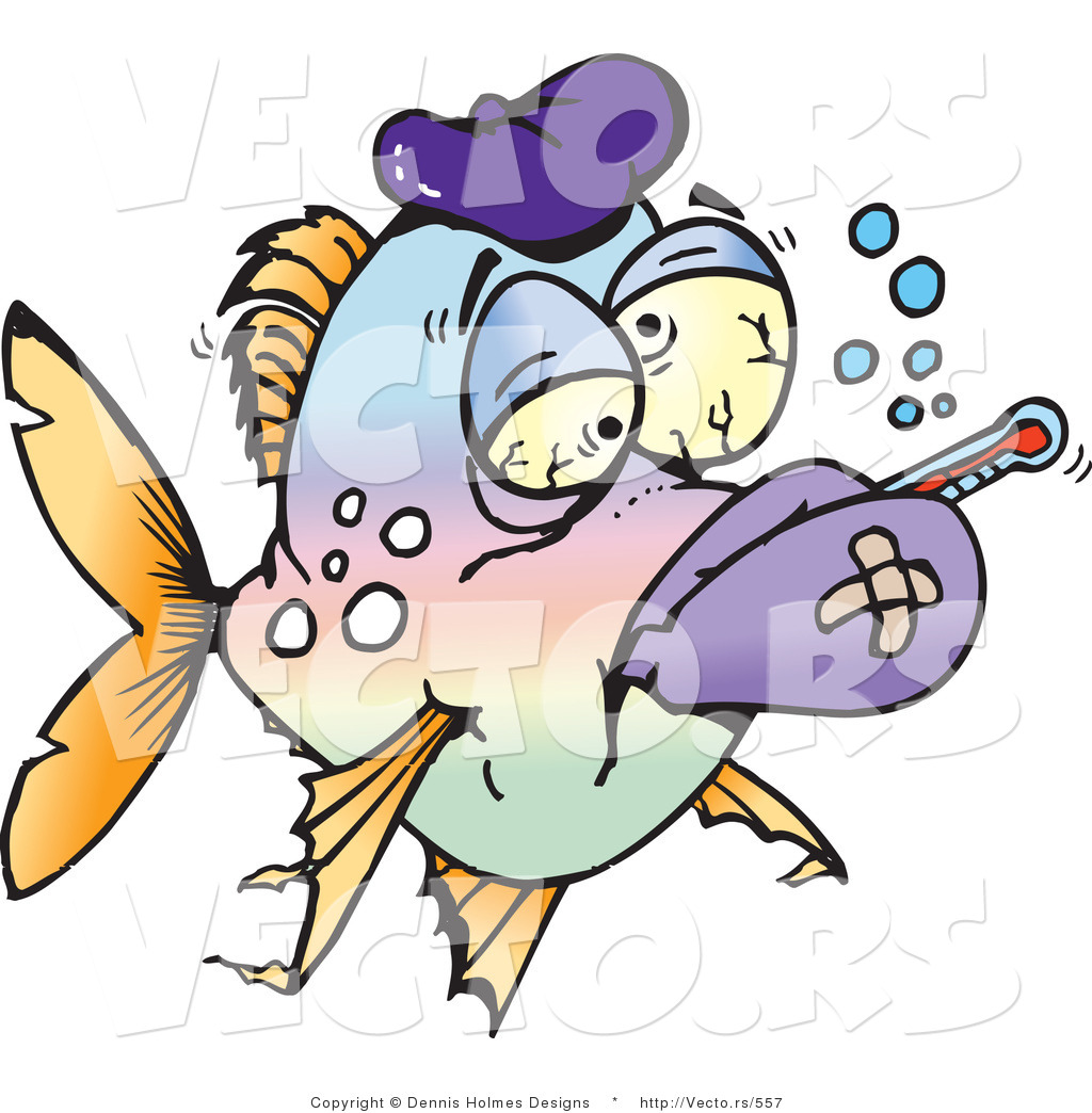 Sick Fish With A Fever Sick Cartoon Clown Fish With Ice Pack And