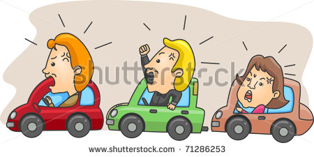 Illustration Of Angry Motorists Caught In A Traffic Jam   Stock Vector