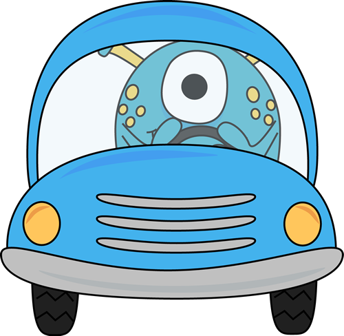 Blue Car Clip Art Image   One Eyed Monster Driving A Small Blue Car