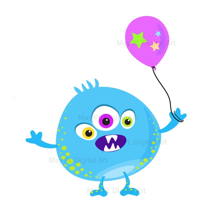 Cute Monster Clipart Kids Birthday Party Digital Little Monster Silly