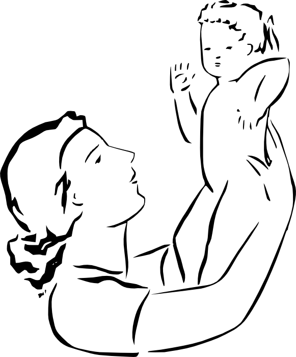 Mother And Baby Line Drawing Mom Holding Baby Png