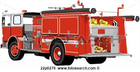 Clip Art Of Fire Engine Truck 22p0276   Search Clipart Illustration