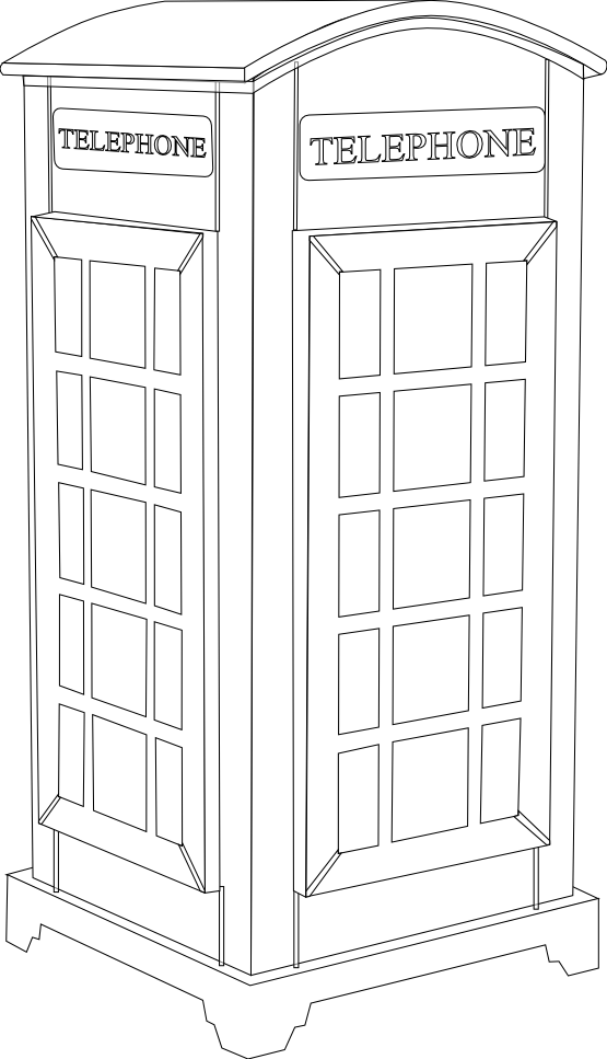 British Phone Booth 1 Black White Line Art Scalable Vector Graphics