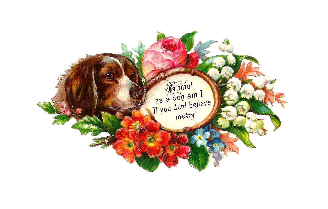 Antique Images  Free Dog Clip Art  Dog With Flowers On Victorian Scrap