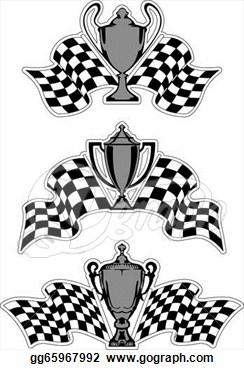 Stock Illustration   Racing Sport Awards And Trophies With Checkered