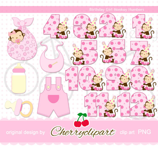 Baby Icons Brithday Girl Tutu Monkeys Numbers By Cherryclipart