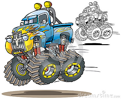 Cartoon Flamed Airborne Monster Truckin Both Full Color And Line Art