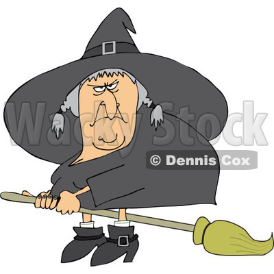 Clipart Mean Ugly Witch Flying On A Broom   Royalty Free Vector
