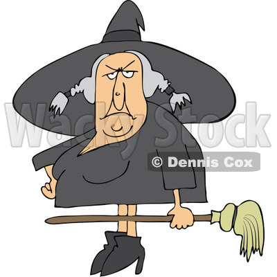 Clipart Ugly Witch Holding A Broom   Royalty Free Vector Illustration