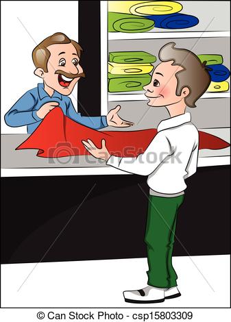 Illustration Of Clothes Shopkeeper Helping Customer To Choose Clothes