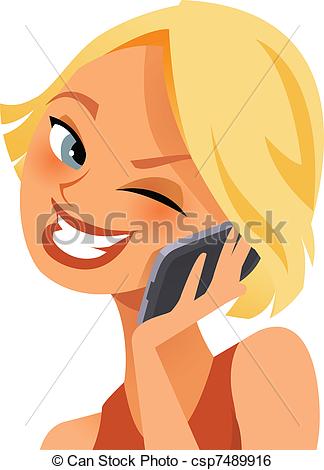 Clip Art Vector Of Happy On The Phone   Cute Young Woman Happy On The