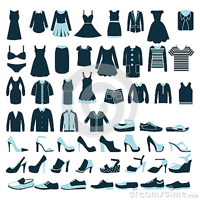 Collection Of Fashion Mens And Women Clothes And Shoes Shopping Icon 
