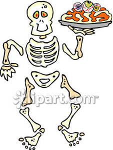     Skeleton Holding A Plate Of Guts And Eyes Royalty Free Clipart Picture