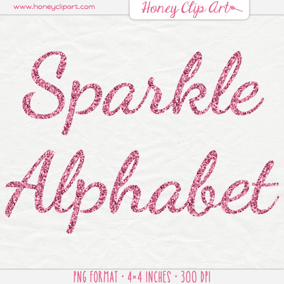 Pink Glitter Alphabet Clip Art   Fancy Pink Cursive Letters   Sparkle