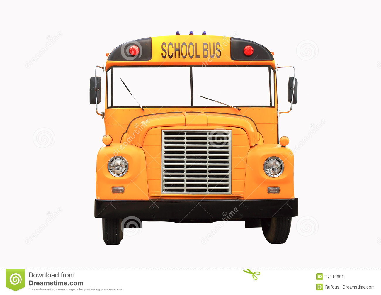 Yellow School Bus Isolated On White   Front View Stock Image   Image    