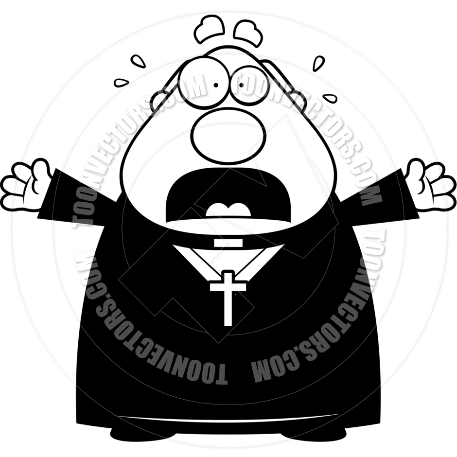 Cartoon Priest Scared  Black And White Line Art  By Cory Thoman   Toon