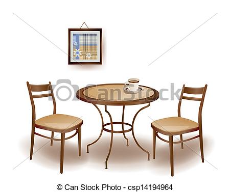 Clip Art Vector Of Illustration Of The Round Table And Chairs