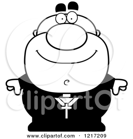 Clipart Of A Black And White Happy Priest   Royalty Free Vector