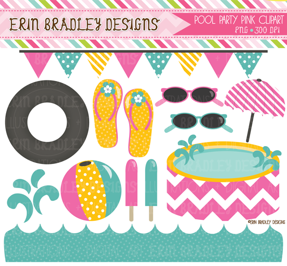 Pool Party Clipart   Digital Paper Graphics