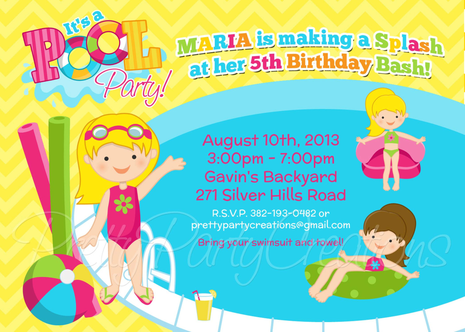 Swimming Pool Party Clip Art Girl Pool Party Invitation You
