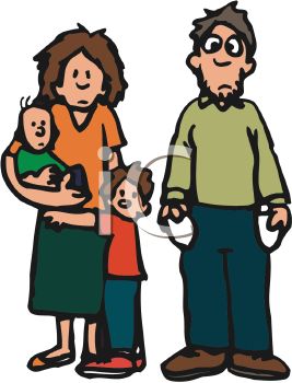 Cartoon Of A Poor Family With Two Little Boys   Royalty Free Clip Art