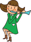 Portrait Of Girl Blowing Flute   Royalty Free Clip Art
